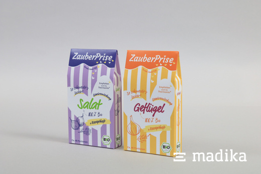 Die bunt bedruckten Beutelschachteln für Gewürzmischungen machen Lust aufs Kochen! Bunt bedruckte Beutelschachteln für Gewürzmischungen
