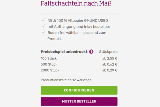 Faltschachteln nach Maß - unsere Preisliste auf der Produktseite Faltschachteln nach Maß Preisliste