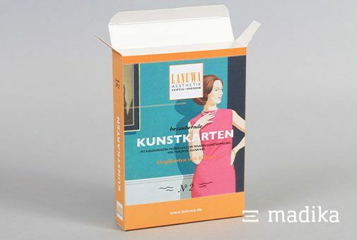 Bedruckte Faltschachtel nach Maß im Retro-Look. Bedruckte Faltschachtel nach Maß
